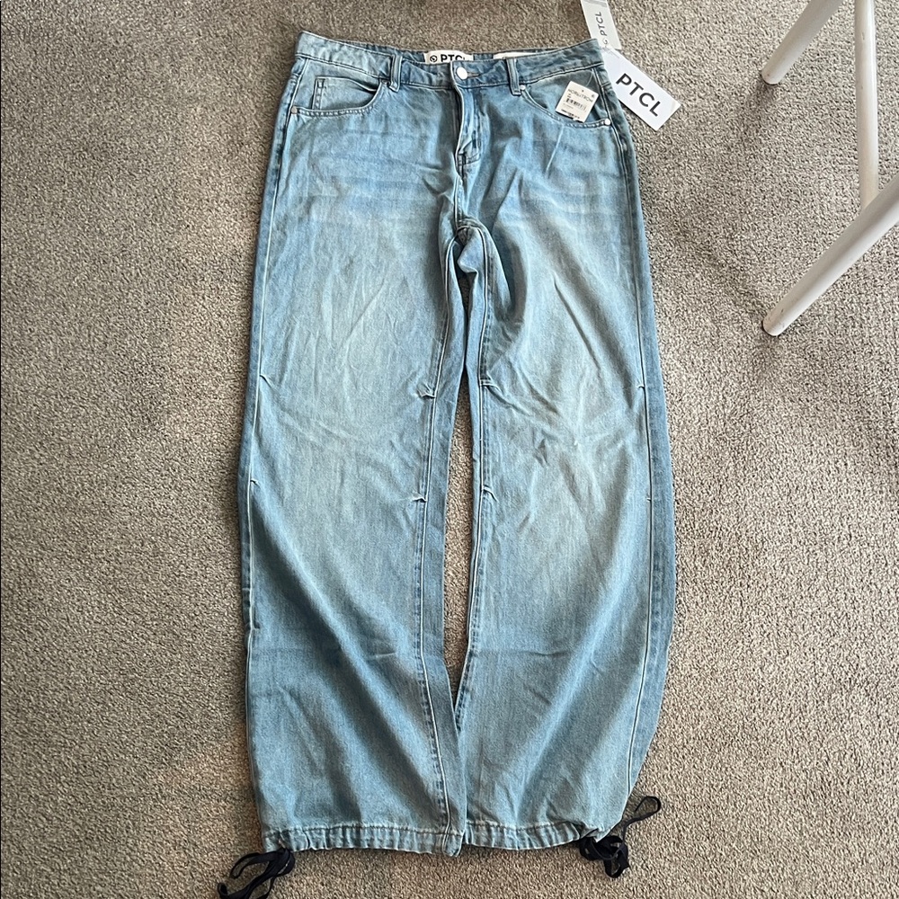 PTCL Women's Denim Baggy Jeans with tie bottoms size 30 NWT